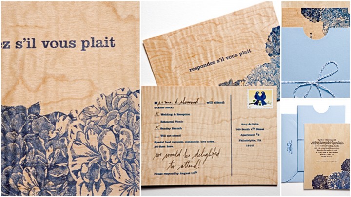 blue printed on wood invite blue printed on wood invite
