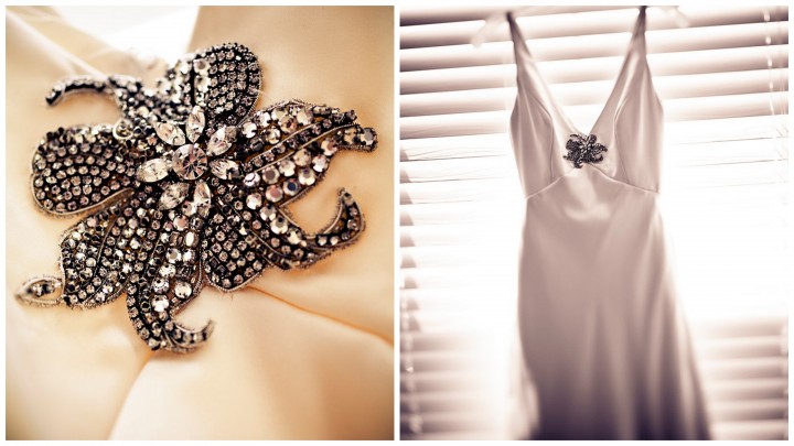 Wedding Dress with Diamond Broach, Templeton California, Shanni Weilert wedding dress details