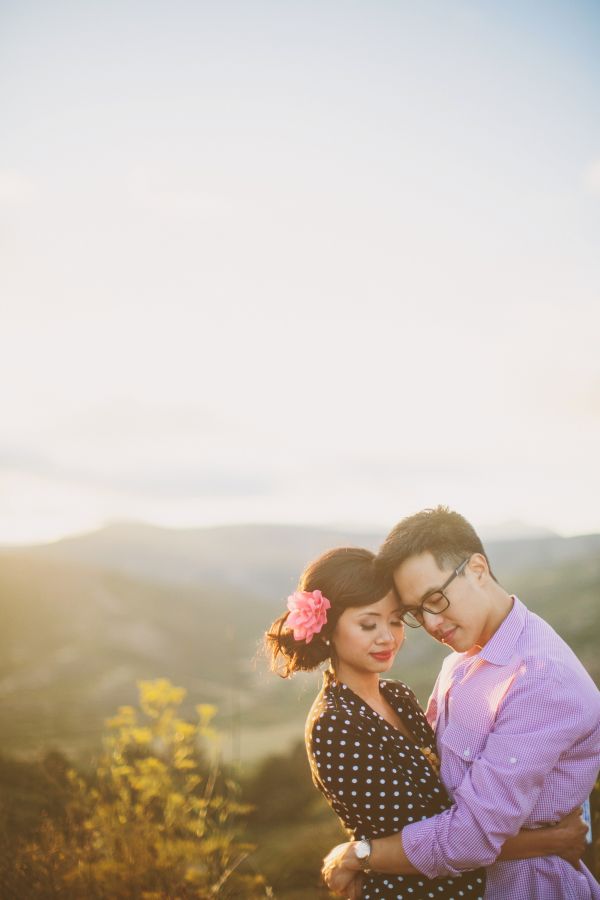outdoor engagement inspiration, polka dot blazer, lace dress, yellow statement necklace, pink hair flower, pink gingham shirt, brown wedges, taylor lord photography MDE-163