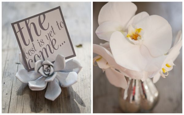 metallic urban wedding inspiration, spray painted succulents, white and grey stationery, white orchids, silver vases urbanmetallicwedding (6)