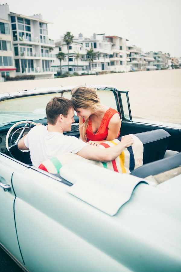 colorful beach love shoot, convertible, orangedress, retro sunglasses, stripes colorfulbeachloveshoot (20)