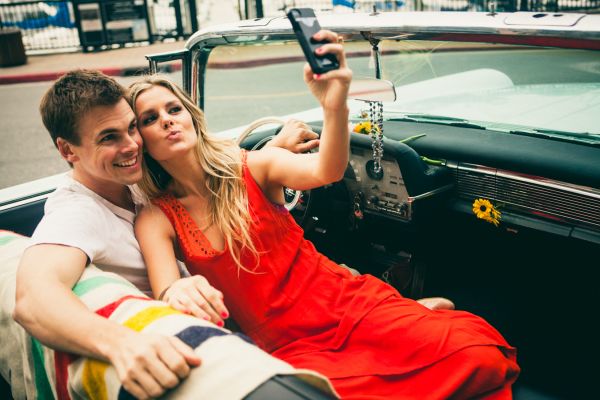 colorful beach love shoot, stripes, convertible, orange dress colorfulbeachloveshoot (24)