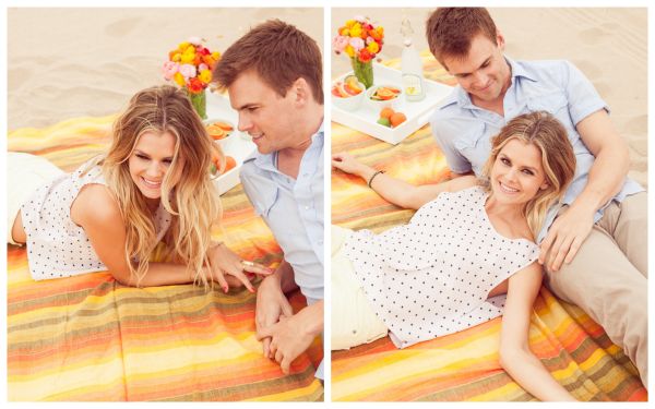 colorful beach love shoot, polka dots, oranges, ranunculus, picnic, yellow blanket colorfulbeachloveshoot (5)