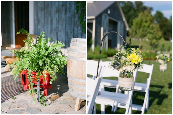 military wedding, pippin hill farms, rustic, farm wedding, ferns, hanging mason jars, burlap