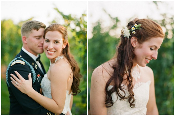 military wedding, pippin hill farms, rustic, farm wedding, lace wedding dress, groom in unform