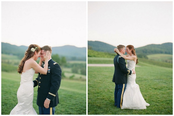 military wedding, pippin hill farms, rustic, farm wedding, lace wedding dress, groom in uniform