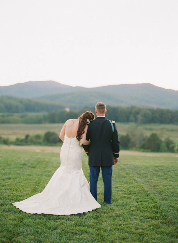 military wedding, pippin hill farms, rustic, farm wedding, groom in uniform, lace wedding dress