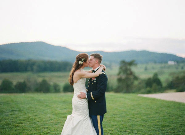 military wedding, pippin hill farms, rustic, farm wedding, lace wedding dress, groom in uniform