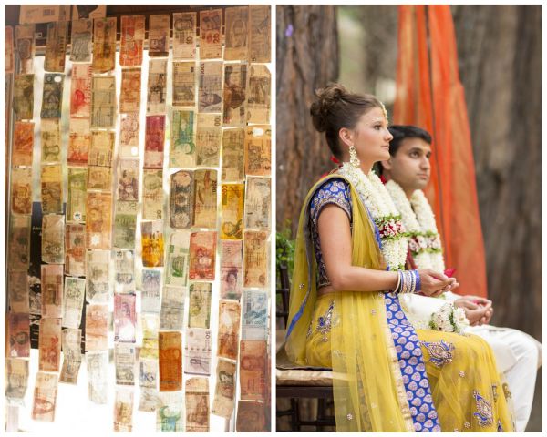 traditional indian wedding, big sur, money wall