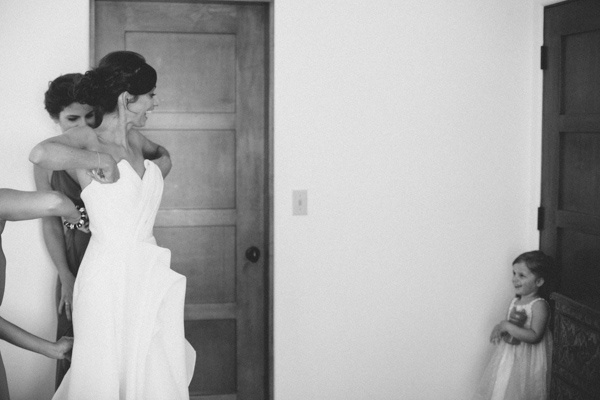 bride, black and white, flower girl, bridesmaids, pre ceremony