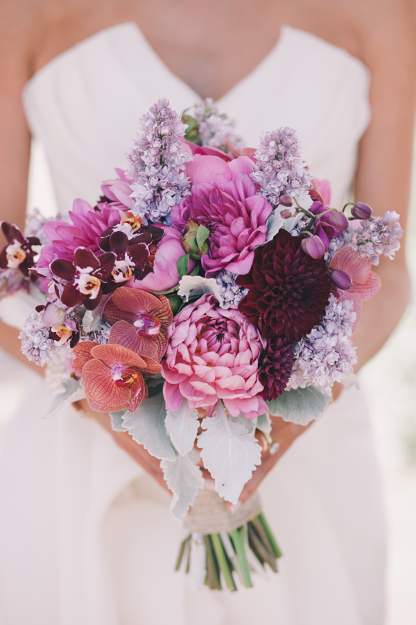 bouquet, flowers, wedding dress, pink, purple