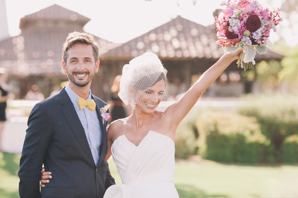 bride and groom, smiles, flowers, happy, reception, just married
