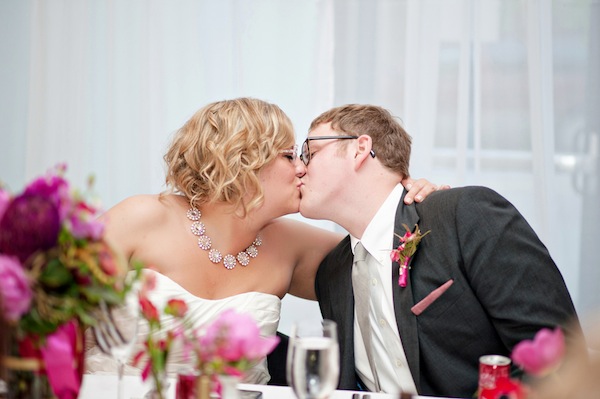 bride and groom, kisses, love, reception