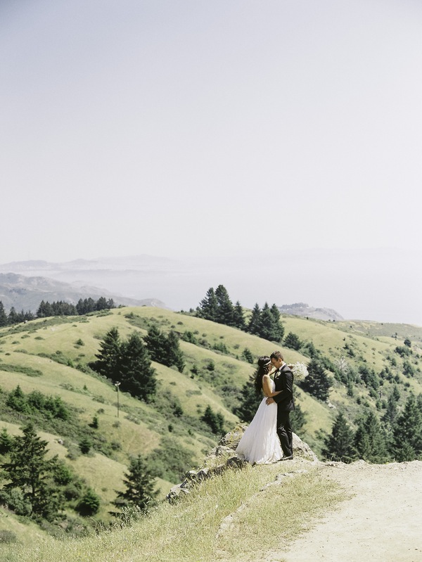 bride, baby breath bouquet, elopement, mountain, floral headband, bohemian, just married