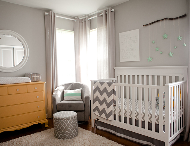 Yellow and store gray nursery decor