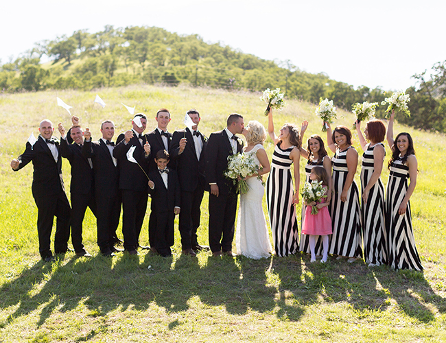 Black and white store striped wedding dress