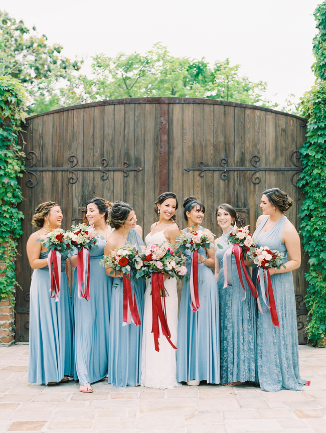 light blue and red wedding flowers