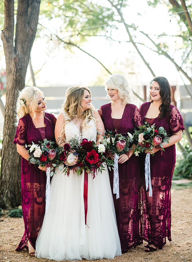 Burgundy boho hot sale bridesmaid dresses