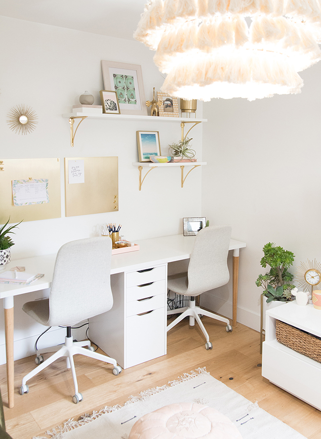 Airy Blush and Green Home Office