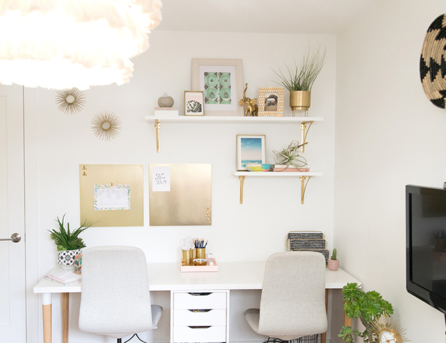 Airy Blush and Green Home Office