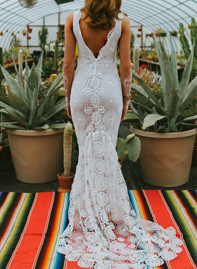 bohemian crochet wedding dress