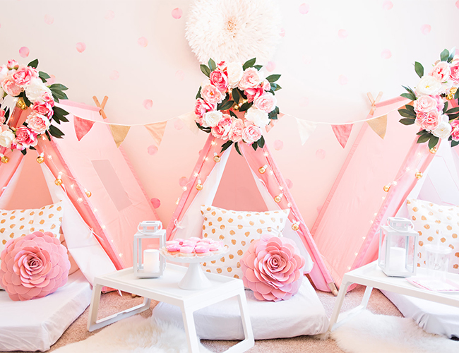 Pink Teepee Birthday Party, Teepee sleepover