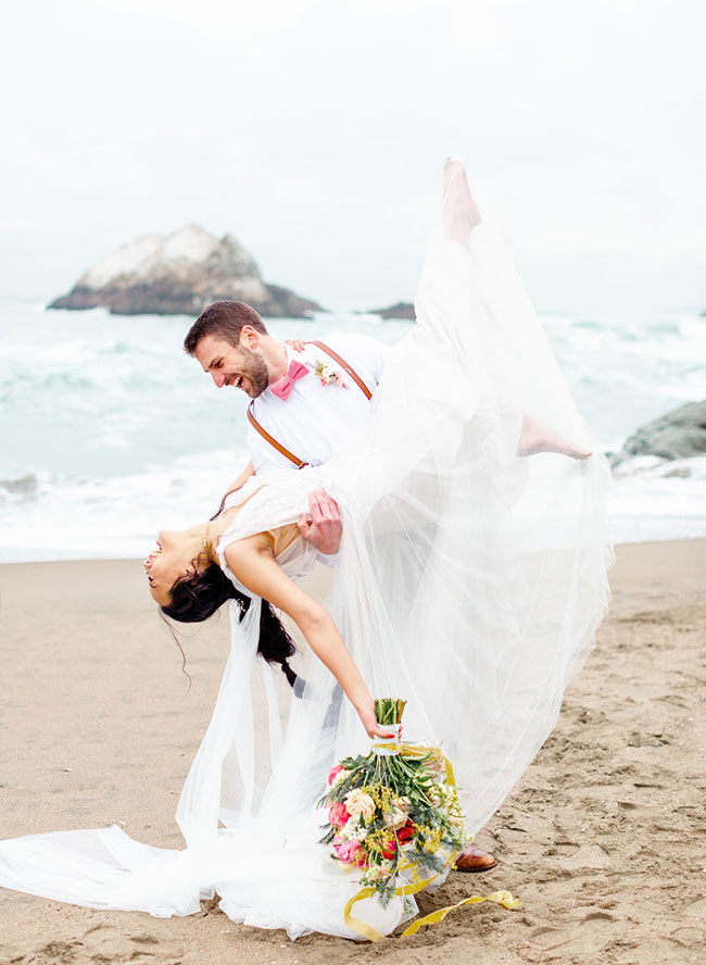 Living Coral Wedding Inspiration , Seaside Wedding in San Francisco