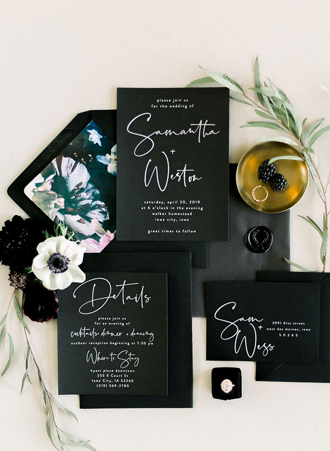 A Chic Matte Black Barn Wedding with Greenery