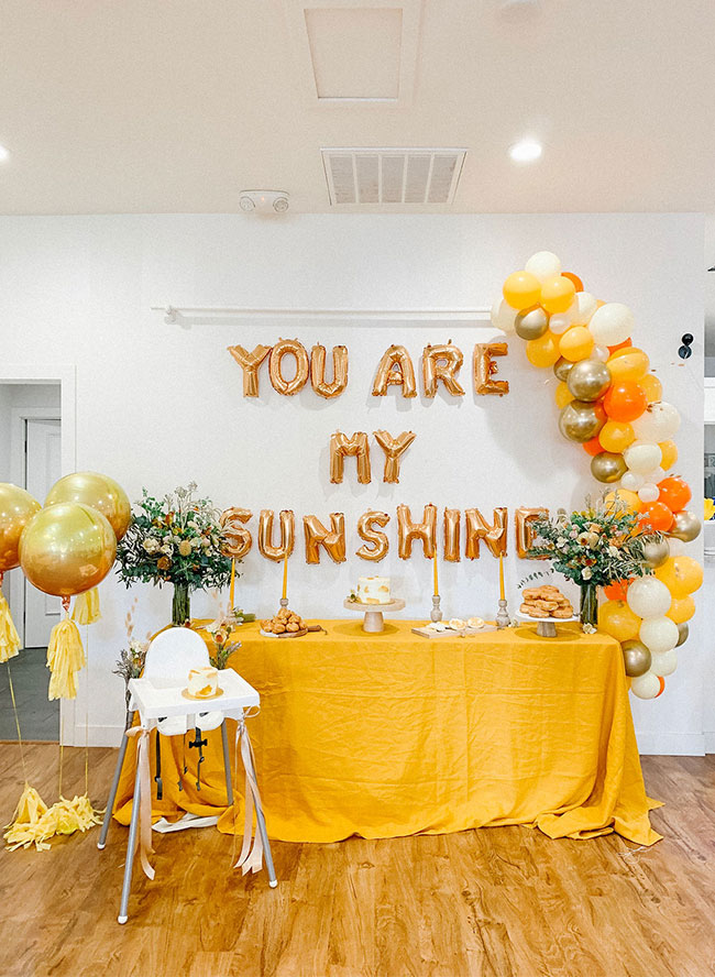 Gold Sunshine Themed Birthday, You Are My Sunshine backdrop